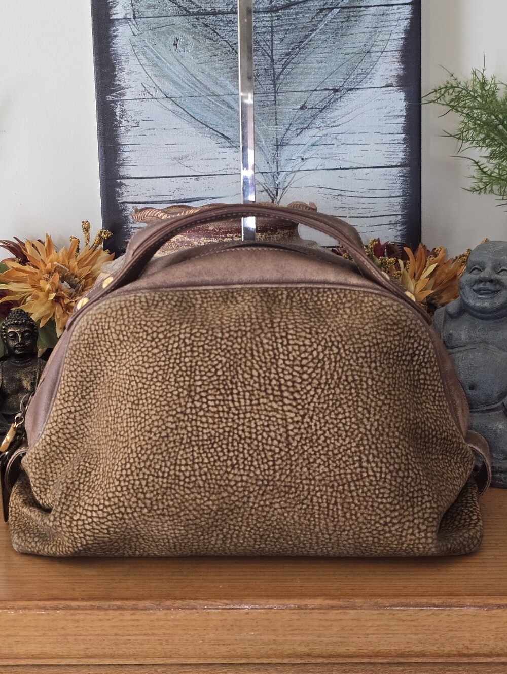 BORBONESE Vintage Redwall Lamb Suede Dome Satchel  EUC
